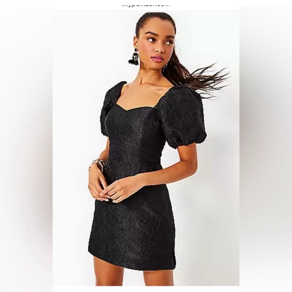Lilly Pulitzer Black Textured Puff-Sleeve Romper